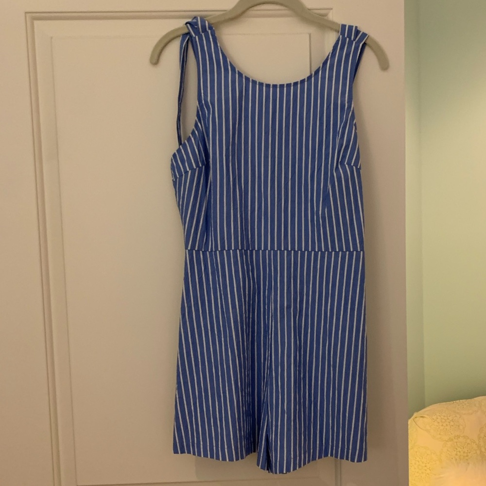 Blue and White Striped Romper